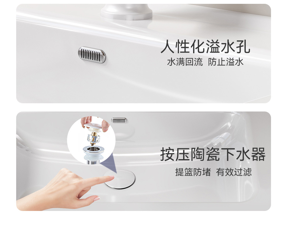 Middle ancient style solid wood bathroom cabinet, ceramic integrated basin, washbasin integrated countertop, walnut double drawer storage bathroom cabinet