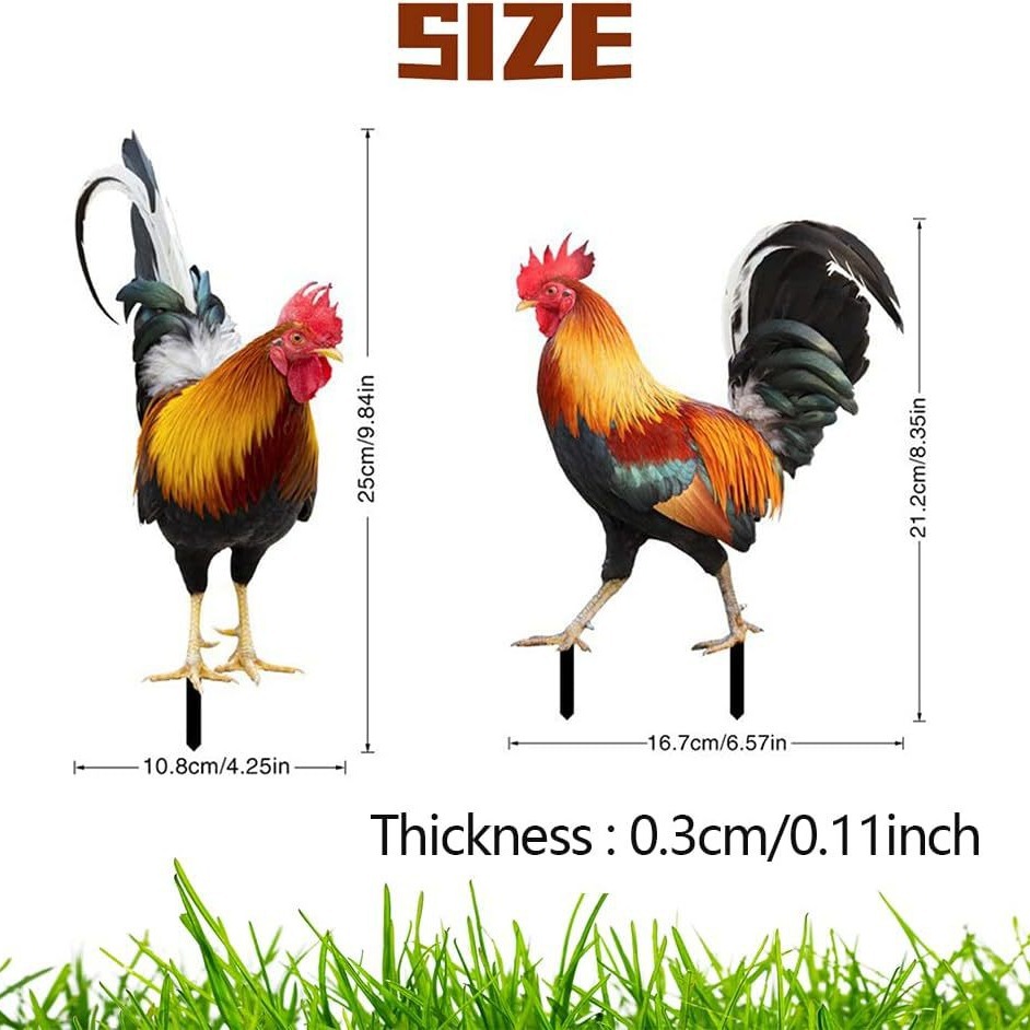 3D Courtyard Rooster Acrylic Mirror Yardart Garden Outdoor Decoration Ornaments Creative Courtyard Ornaments