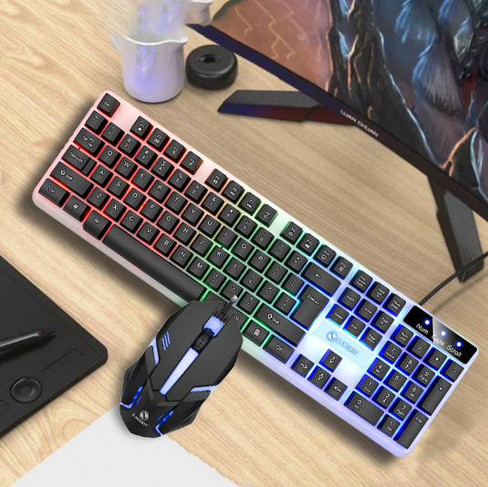 Docton Suspended Rainbow Backlight Computer USB Wired Keyboard and Mouse Set DIY Installation and Configuration