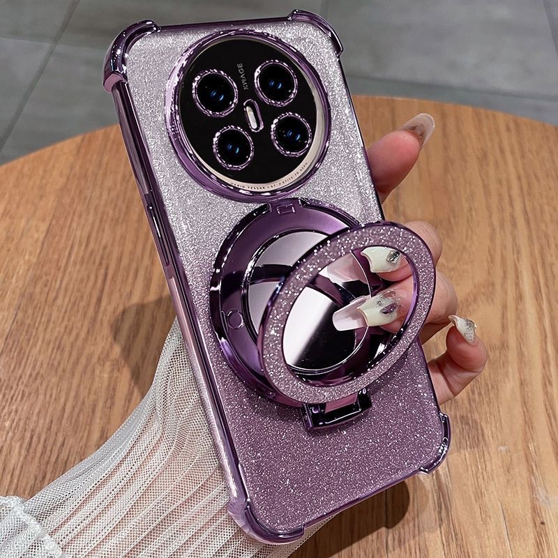 Suitable for Huawei Mate80 glitter anti drop phone case with makeup mirror holder magnetic suction lens film wholesale soft shell