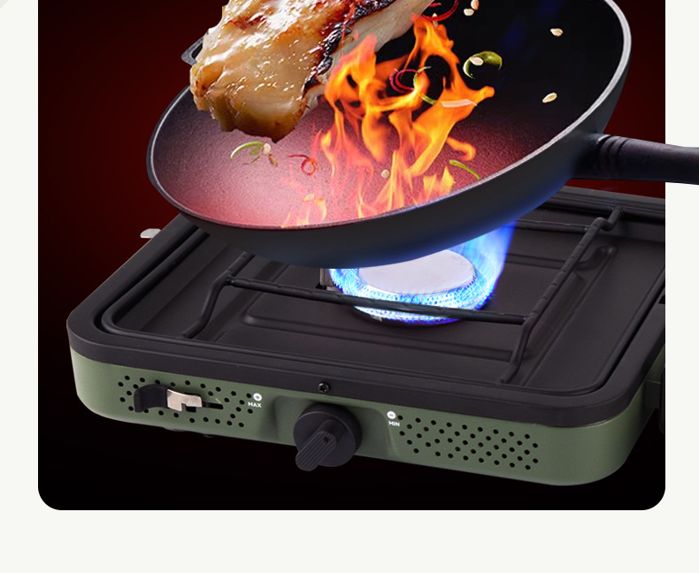 Outdoor picnic, card stove, camping stove, folding and portable double head gas stove, picnic, barbecue, strong fire stove