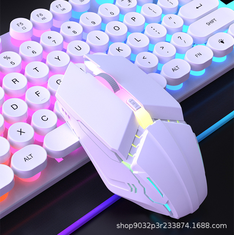 Cross border retro punk USB wired mechanical feel keyboard and mouse set for office games and e-sports wholesale