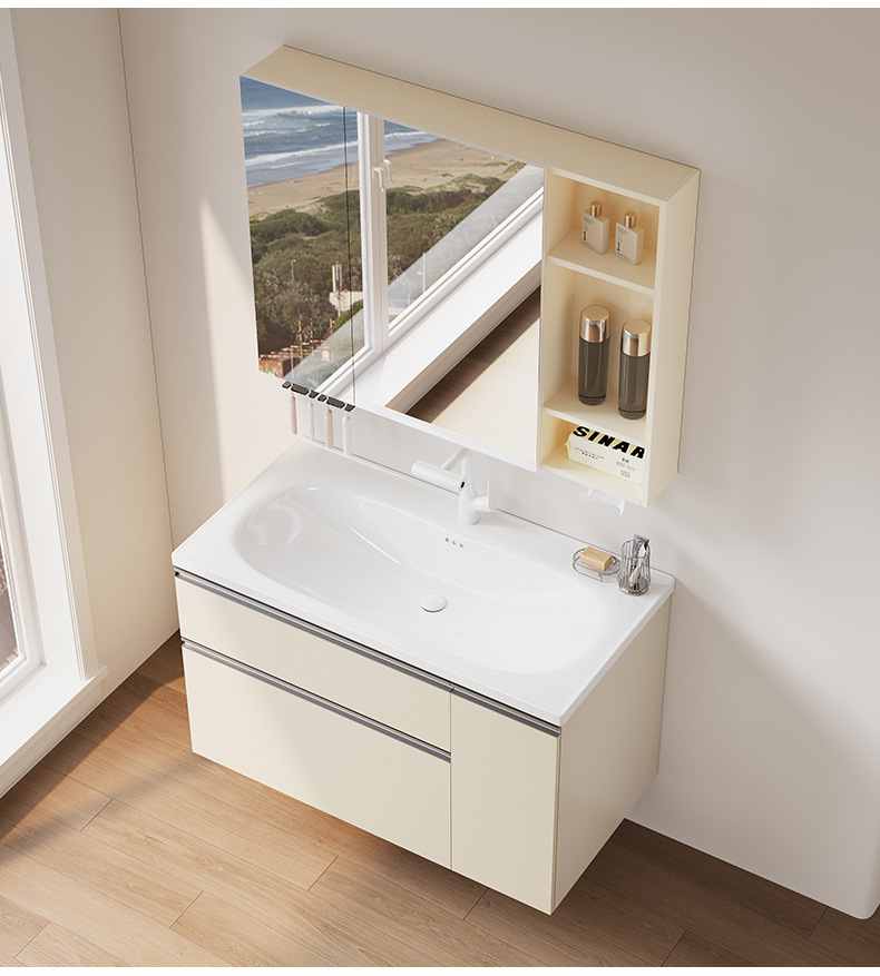 Xiaohongshu's same cream washbasin basket space aluminum bathroom cabinet ceramic washbasin integrated combination multifunctional