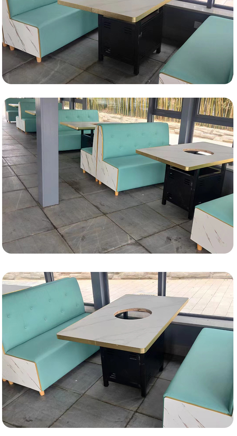Solid wood, rock board, marble, smoke-free hot pot tables, chairs, and induction cookers integrated self-service hot pot restaurant table and chair combination