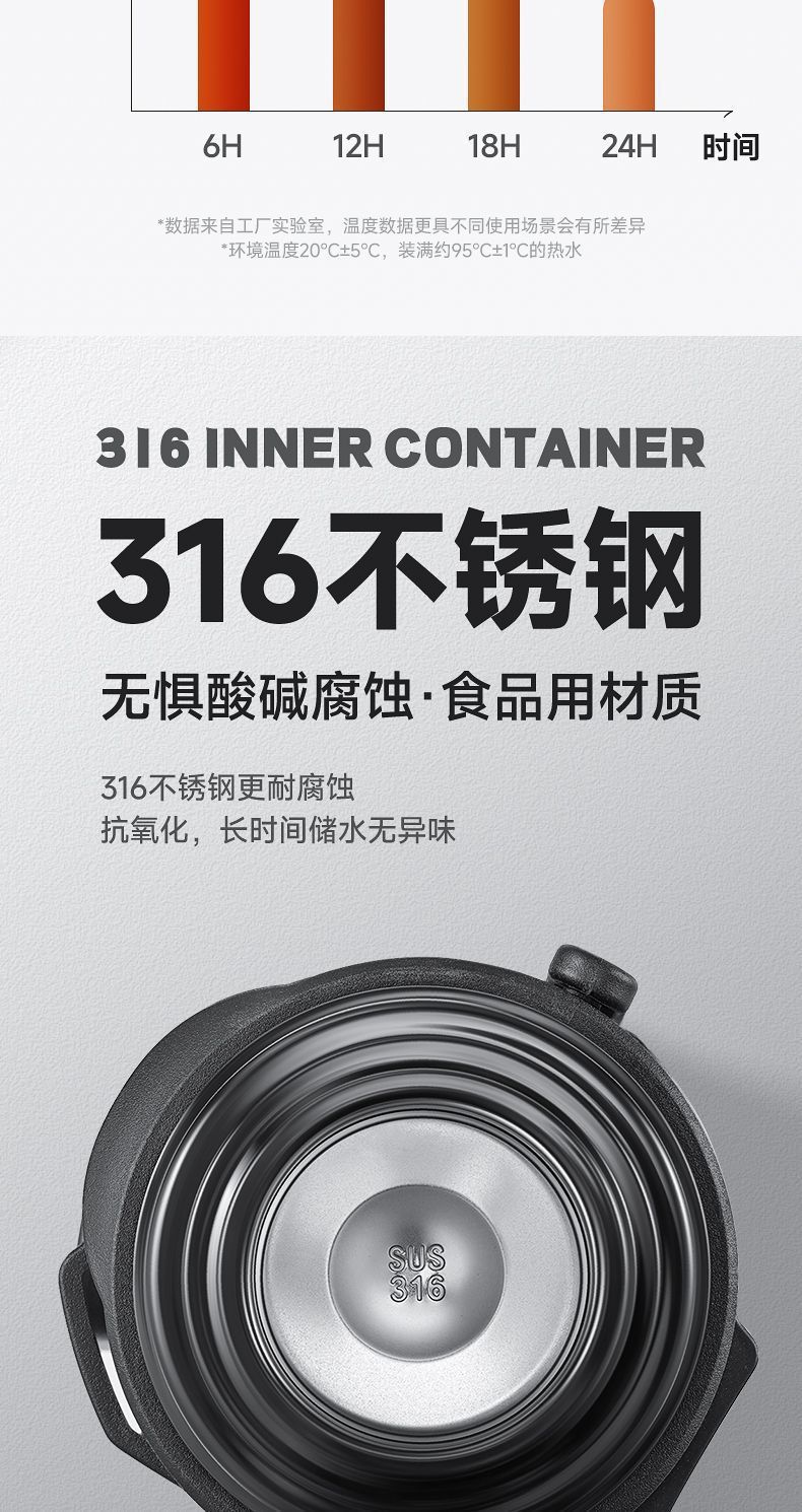 Extra large capacity 316 stainless steel insulated kettle, outdoor portable sports tea cup, extra large car travel kettle