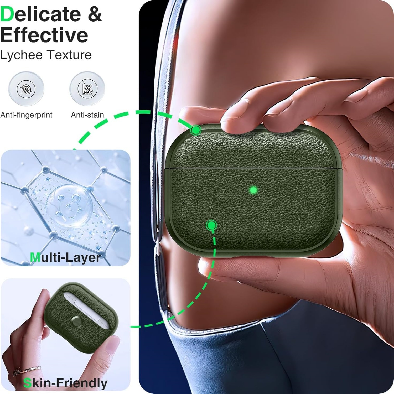 Simple lychee patterned leather suitable for AirPods 4th generation protective case, 2nd and 3rd generation Pro2 Apple Bluetooth earphone case
