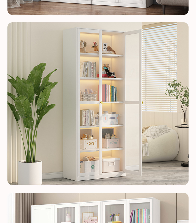Steel wrought iron bookshelf, dustproof glass door storage cabinet, iron sheet office file cabinet, data display and storage cabinet