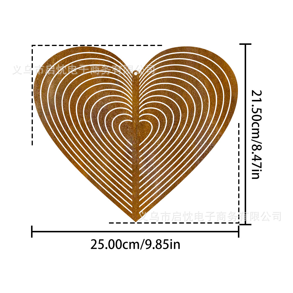 Factory direct sales supply Amazon independent station rusty metal wind chimes 3D heart wind chimes garden outdoor decoration