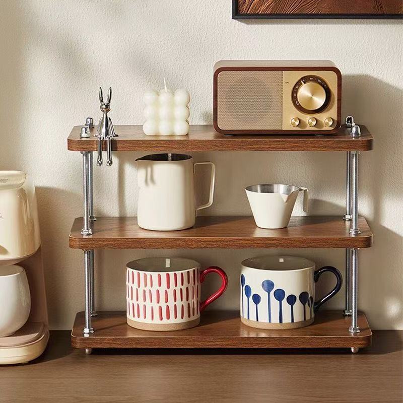 Desktop storage rack, three-layer kitchen coffee rack, office desk partition rack, desktop storage small bookshelf, water cup tea set rack