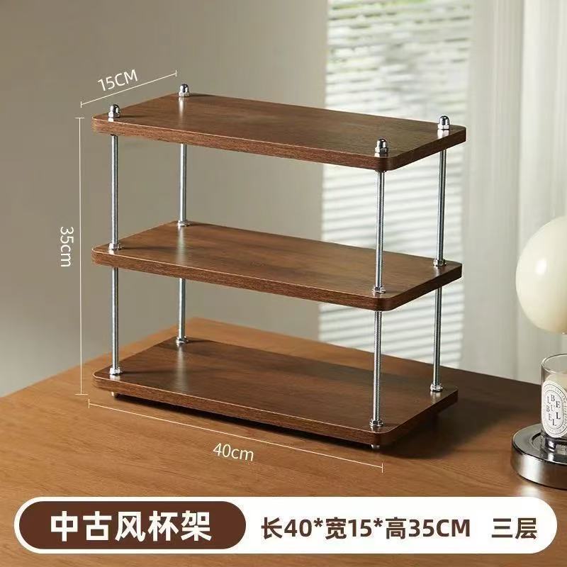 Desktop storage rack, three-layer kitchen coffee rack, office desk partition rack, desktop storage small bookshelf, water cup tea set rack