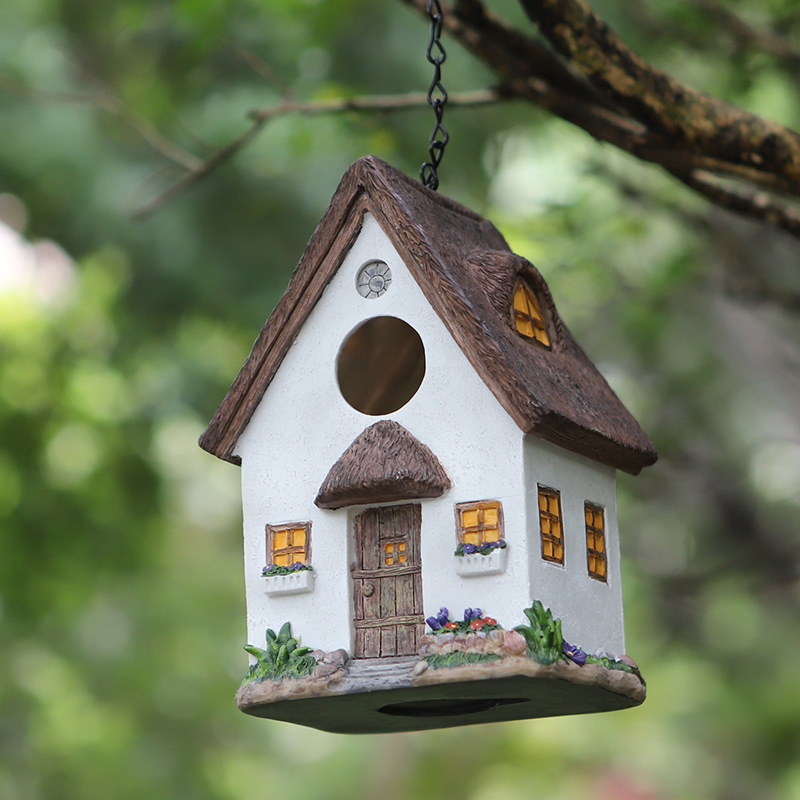 Resin bird nest, bird house, bird house, outdoor hanging courtyard garden decoration, bird feeder ornaments, resin handicrafts