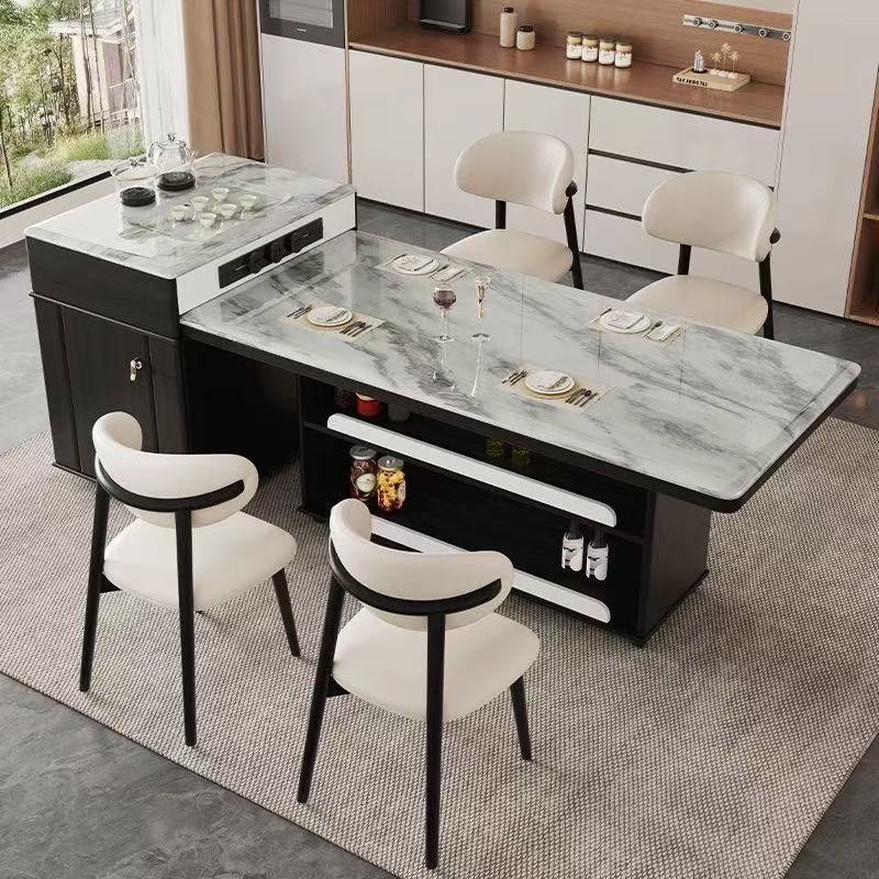 Light luxury ultra crystal island dining table with integrated retractable multifunctional household small unit modern kitchen bar table dining table