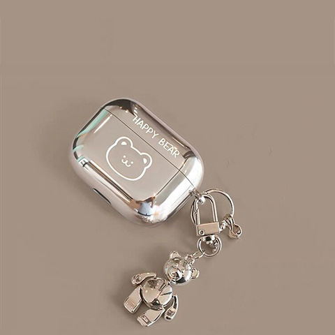 Suitable for Apple Pro2 earphone case electroplated soft shell earphone case suitable for AirPods 2 generation teddy bear pendant earphone case