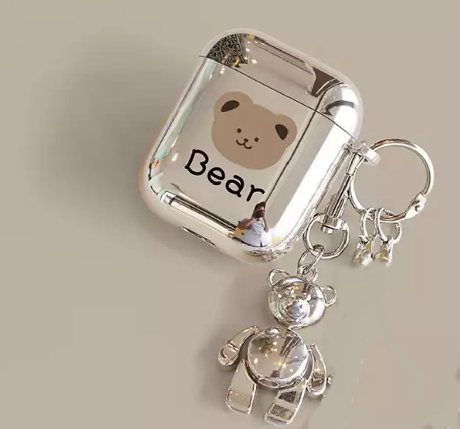 Suitable for Apple Pro2 earphone case electroplated soft shell earphone case suitable for AirPods 2 generation teddy bear pendant earphone case