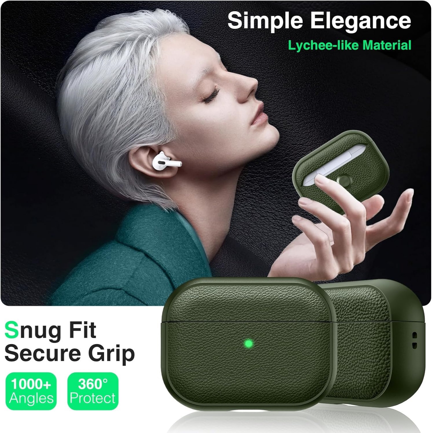 Simple lychee patterned leather suitable for AirPods 4th generation protective case, 2nd and 3rd generation Pro2 Apple Bluetooth earphone case