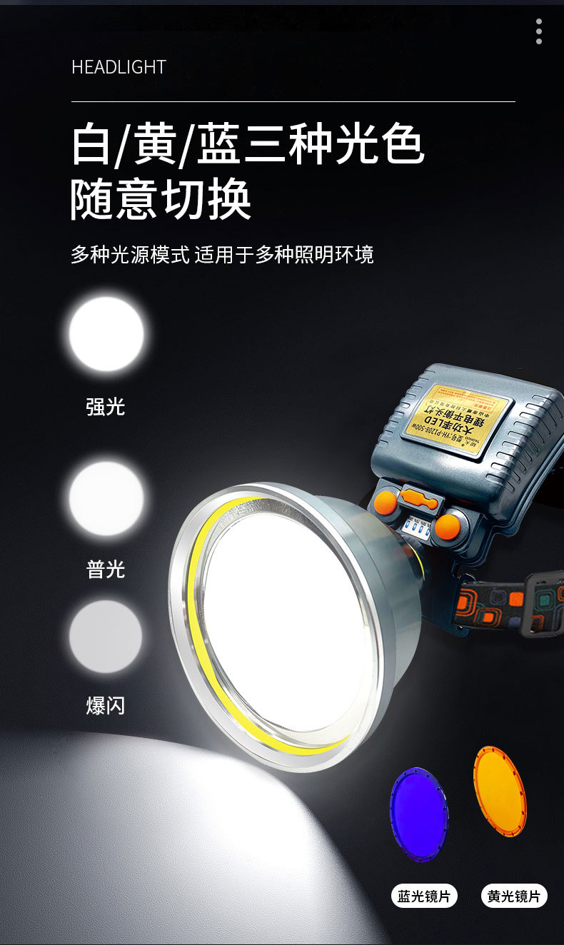 工厂批发超亮耀火头灯 感应白光黄光钓鱼灯激光炮长续航LED手电筒
