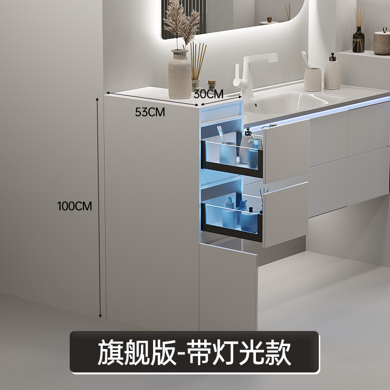Single edge cabinet, narrow edge side cabinet, solid wood floor standing cabinet, half wall cabinet, double drawer storage, Meijia bathroom 302