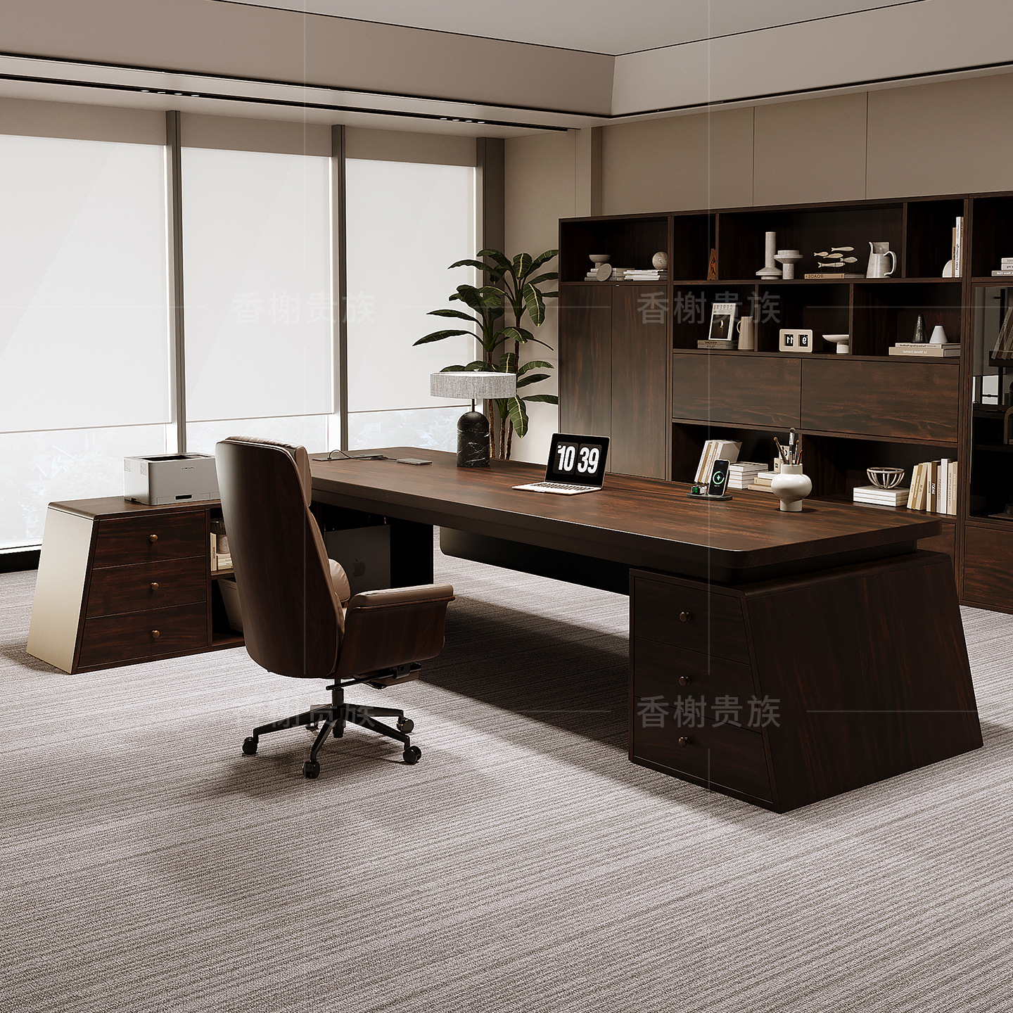 South American black walnut boss desk, modern, simple and high-end feel, chairman's office desk, president's desk, solid wood large desk