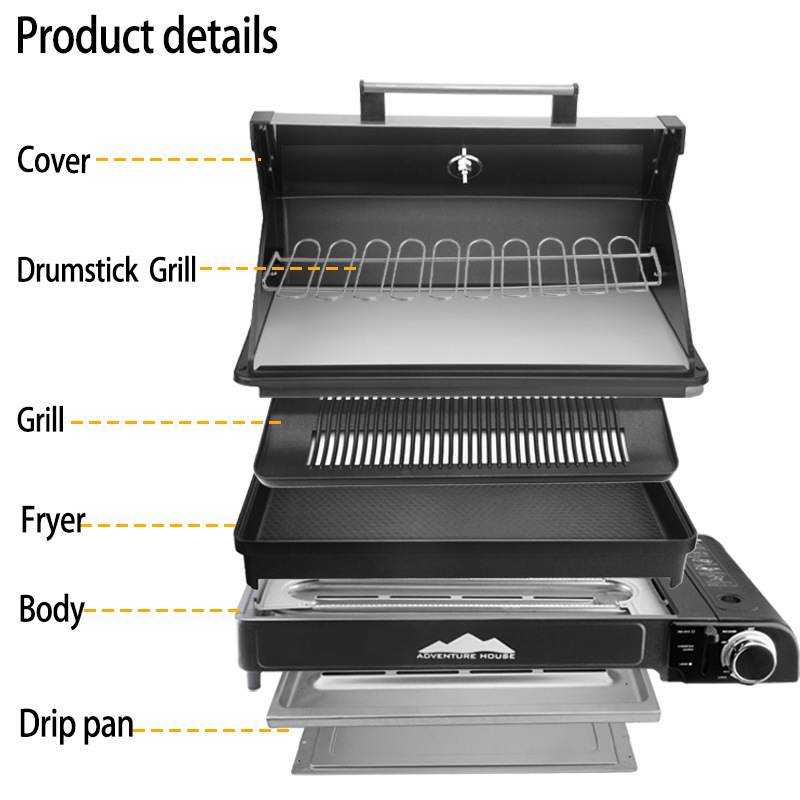 Cross border exclusive outdoor barbecue grill, party picnic, card type gas stove, portable grill, liquefied gas stove, camping