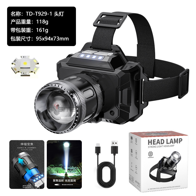 Cross border outdoor zoom induction strong bald head light, long endurance lithium battery head mounted explosive dual light source fishing light, mining light