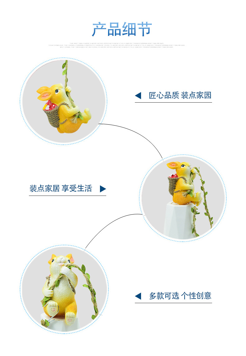 Outdoor Garden Cute Resin Crafts Pendant Cartoon Rabbit Climbing Courtyard Creative Decoration Outdoor Ornament