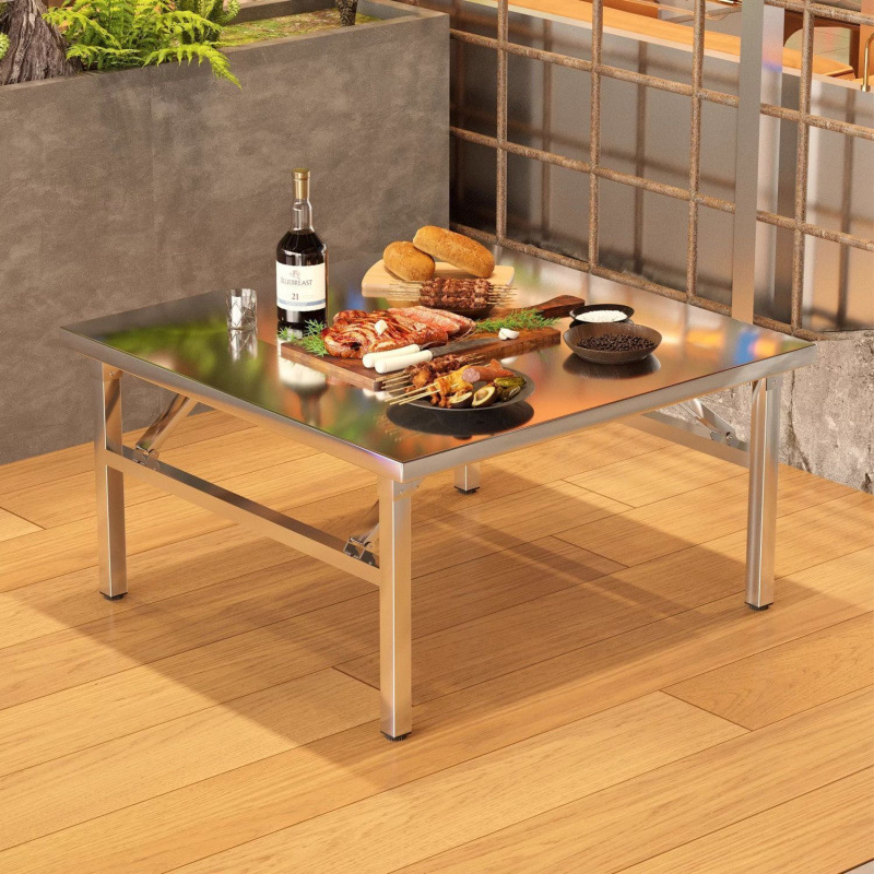Stainless steel integrated hot pot table, induction cooker, barbecue Korean style stove, restaurant foldable storage square table, folding table