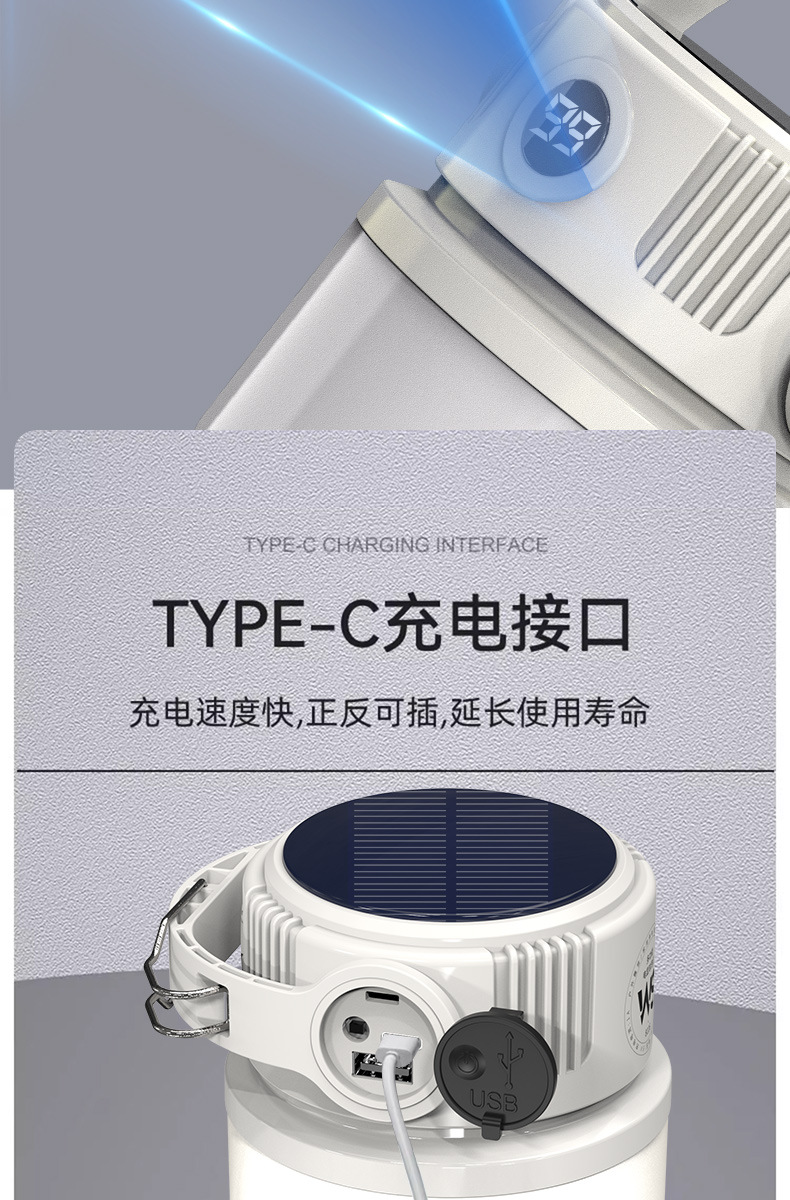 Popular solar powered outdoor camping lights for large customers, with long battery life and strong light. Portable charging lighting for camping stalls