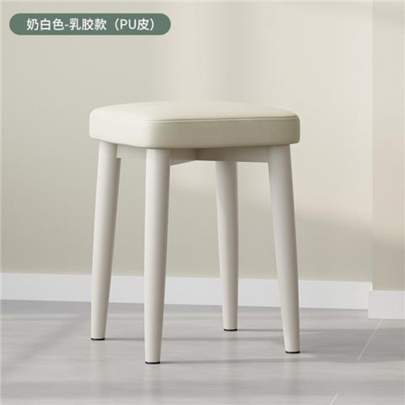 实木凳子家用奶油风餐凳原木可叠放餐椅餐厅软椅子简约卧室化妆凳