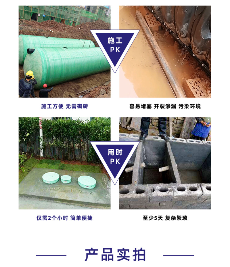 Zhejiang glass reinforced plastic septic tank 2/4/6/10/20/50/100 cubic meter three grid integrated winding finished septic tank