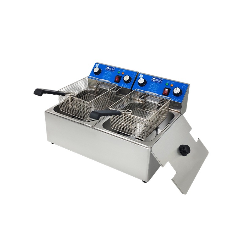 Tuoqi Commercial Desktop Electric Fryer Thickened Stainless Steel Double Cylinder Electric Heating Fryer Large Capacity French Fryer