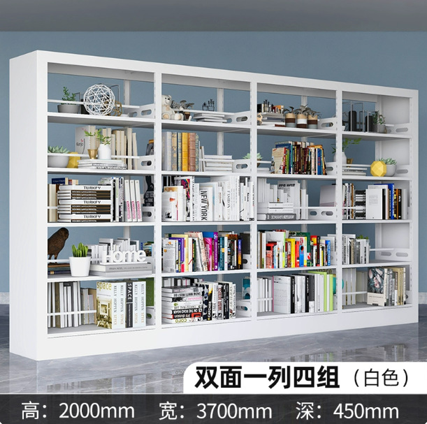 Steel bookshelf, book reading rack, household book storage rack, archive storage rack, double-sided data rack, minimalist design