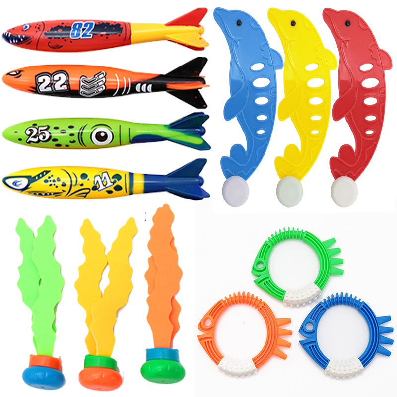 Cross border Amazon diving toys children's swimming pool treasure hunt diving torpedo water ring diamond water play set toys