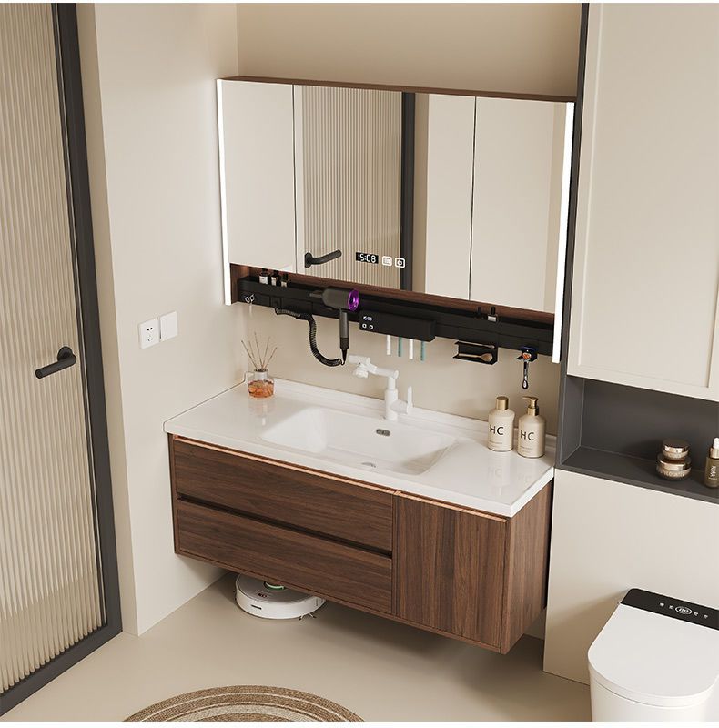 Walnut washbasin, bathroom cabinet, combination bathroom, hand washing and washing ceramic integrated washbasin, new Chinese style