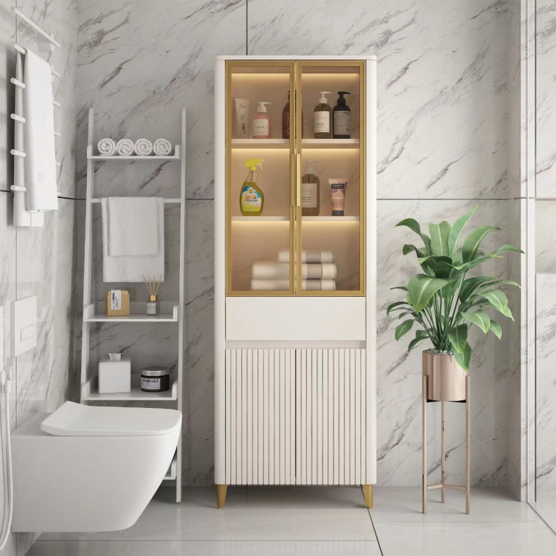 Light luxury sensor lighting bathroom side cabinet, solid wood side cabinet, waterproof standing cabinet, floor mounted bathroom storage cabinet, required