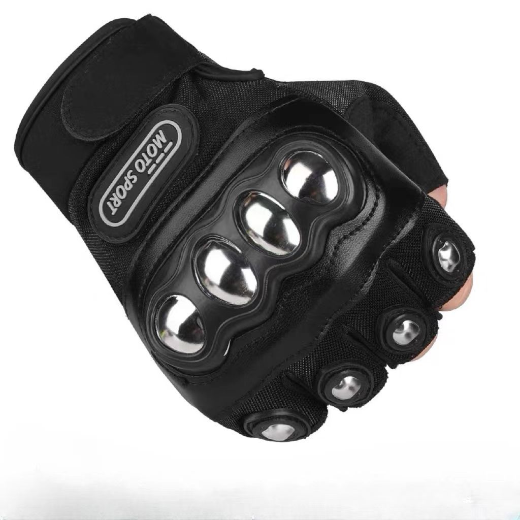 Motorcycle anti fall stainless steel hard shell half finger riding gloves for men's mountain bike riding equipment gloves