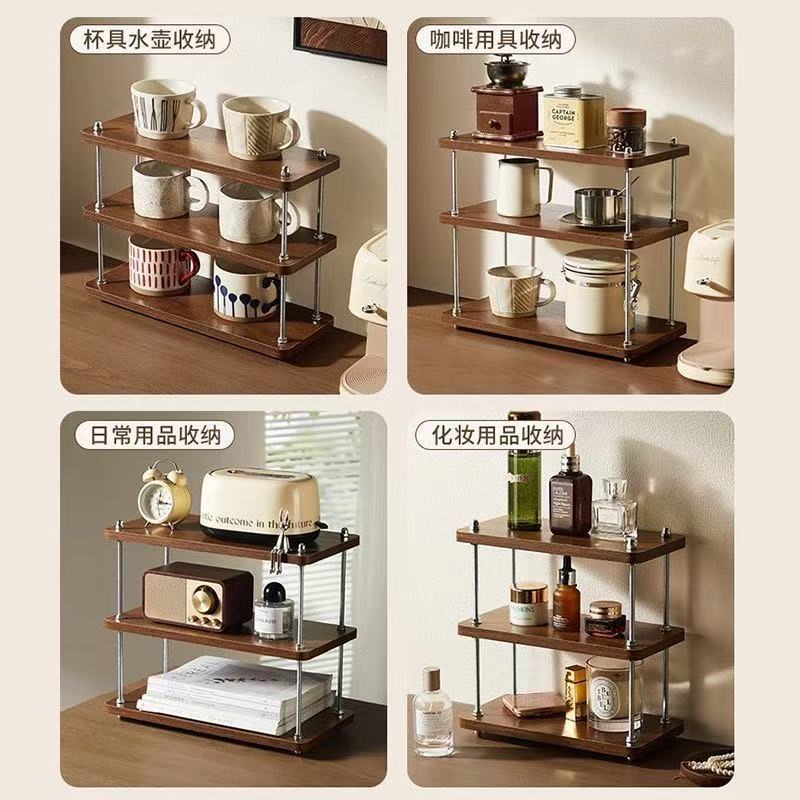 Desktop storage rack, three-layer kitchen coffee rack, office desk partition rack, desktop storage small bookshelf, water cup tea set rack