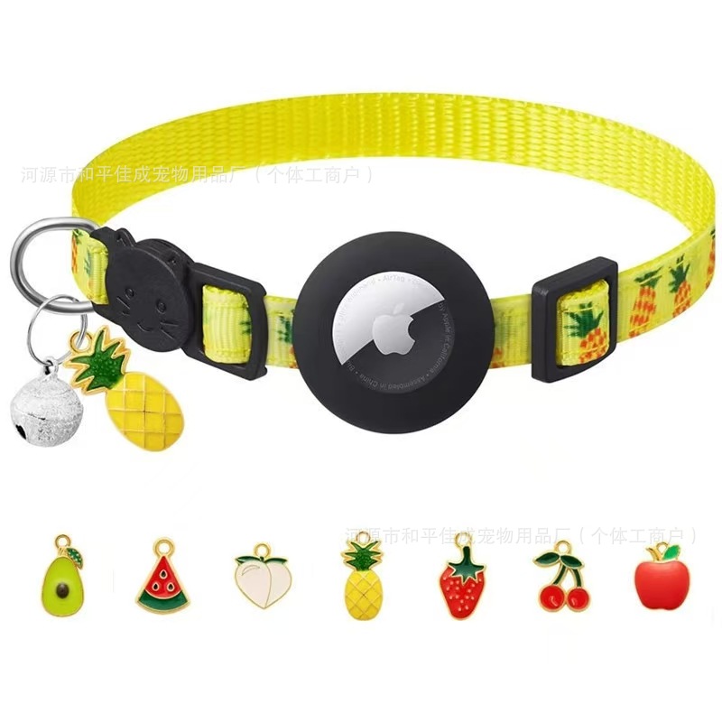 Новый продукт, силиконовый комплект Airtag, ошейник для кошек, колокольчик и подвеска с фруктами, круглые кошачьи уши, пряжка для защиты от удушья, ошейник для домашних животных