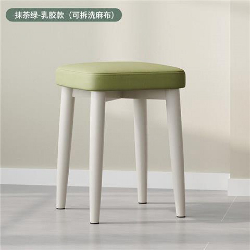 实木凳子家用奶油风餐凳原木可叠放餐椅餐厅软椅子简约卧室化妆凳