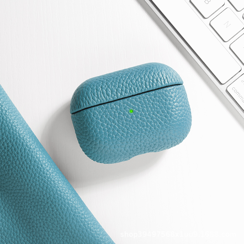 Spot Airpodspro3 protective case suitable for Apple earphones Airpods4 genuine leather lychee pattern earphone case
