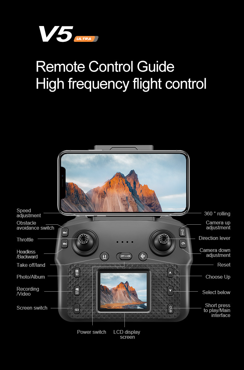 Cross border V5 unmanned aerial vehicle dual camera aerial photography with screen remote control aerial photography aircraft folding remote control aircraft