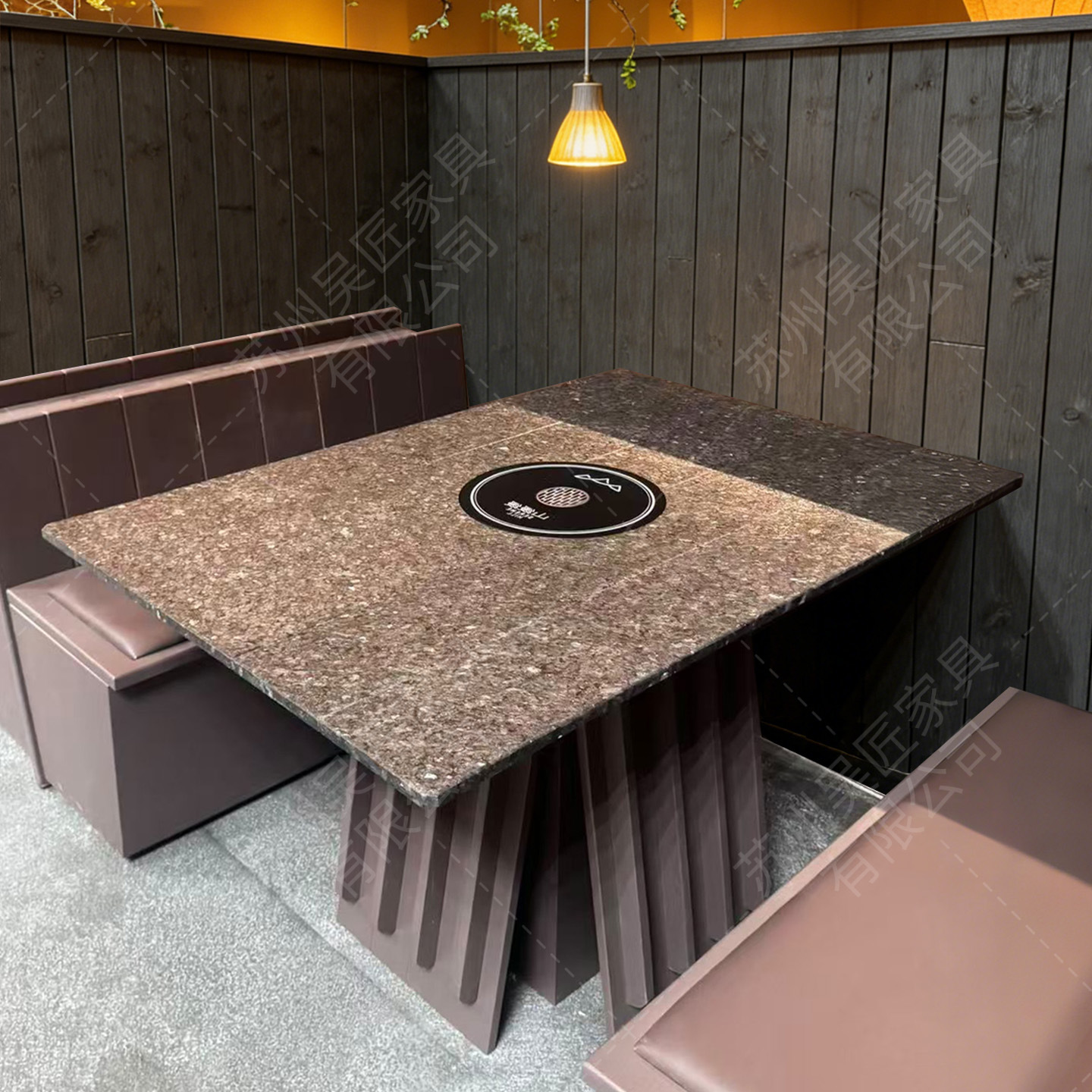 San Chushan Hot Pot Table Smoke free Induction Cooker Integrated Commercial Mountain Slow Fire Stove Stone Mountain Wild Style Chinese Restaurant Table and Chair