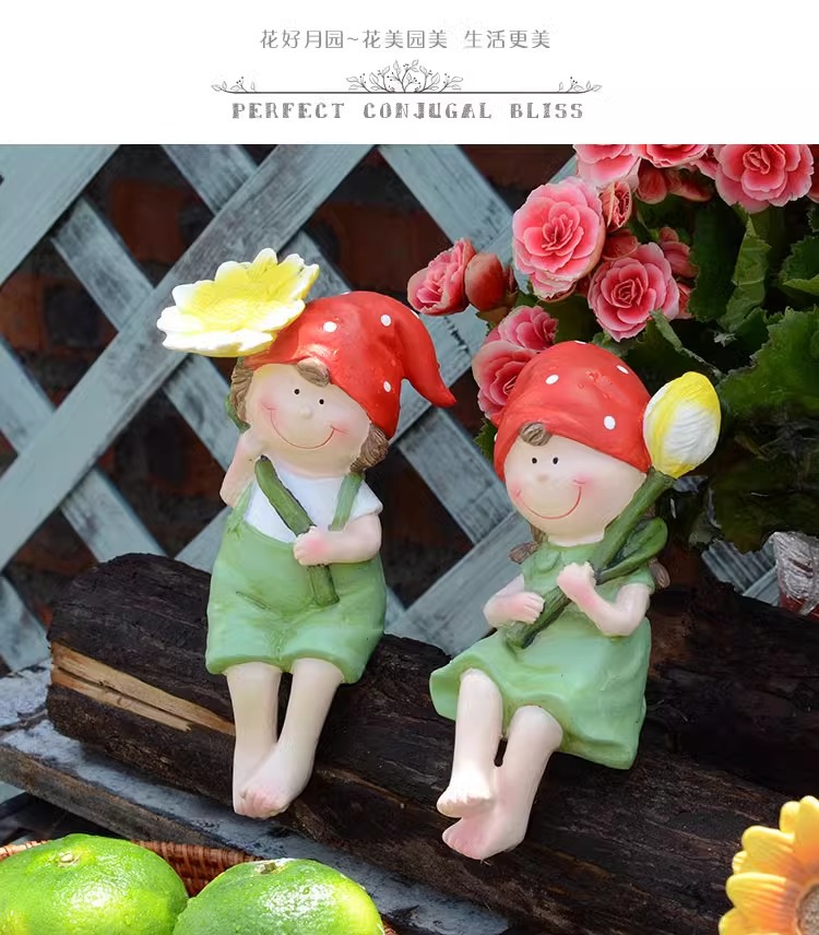 Balcony Cute Garden Doll Ornament Courtyard Home Cartoon Countryside Style Boy and Girl Resin Decorations Desktop