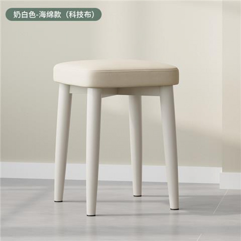 实木凳子家用奶油风餐凳原木可叠放餐椅餐厅软椅子简约卧室化妆凳