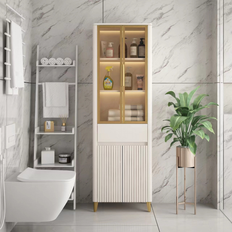 Light luxury sensor lighting bathroom side cabinet, solid wood side cabinet, waterproof standing cabinet, floor mounted bathroom storage cabinet, required