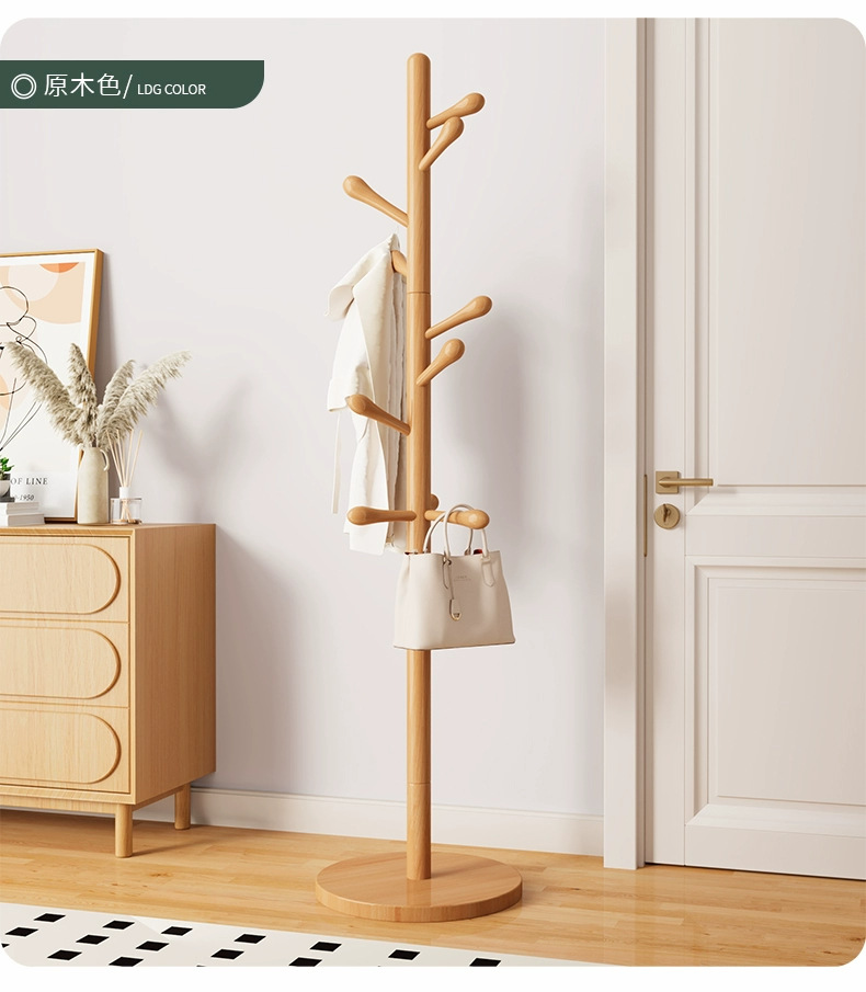Solid wood clothes hanger, floor standing clothes rack, bedroom and household clothes hanger, simple vertical beech wood clothes hanger, indoor bag hanger