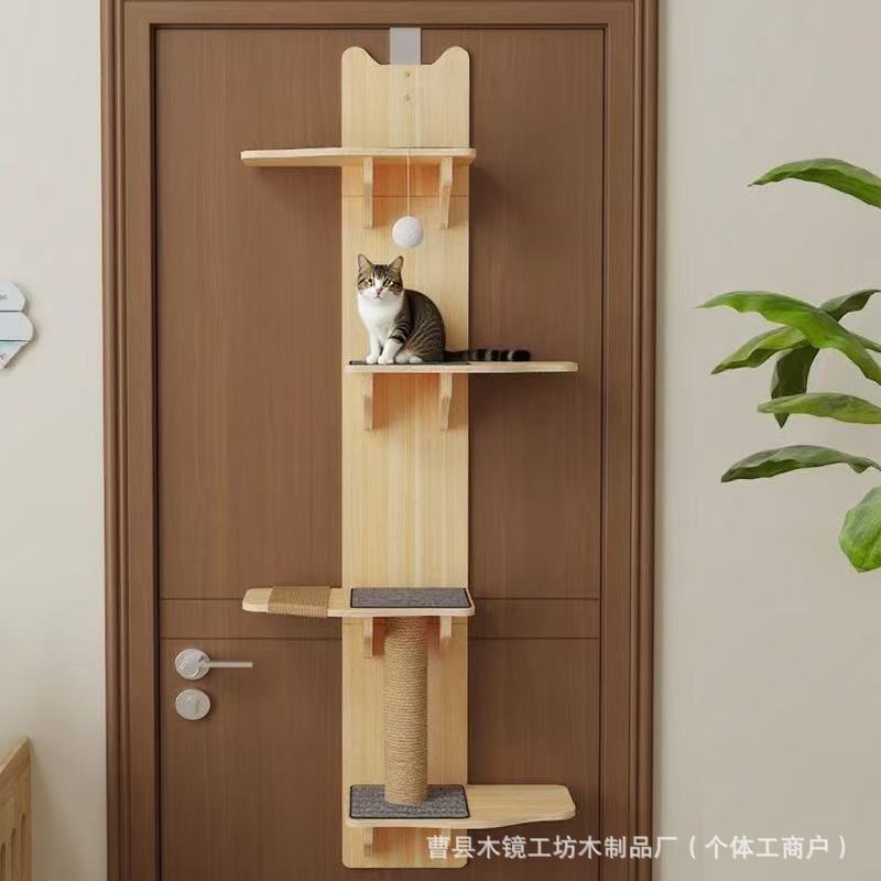 Дверная рама для лазания для кошек, кошачье гнездо, кошачье дерево, встроенная небольшая платформа для прыжков для кошек из цельного дерева, которая не занимает места, не требует перфорации, настенная стойка для кошек
