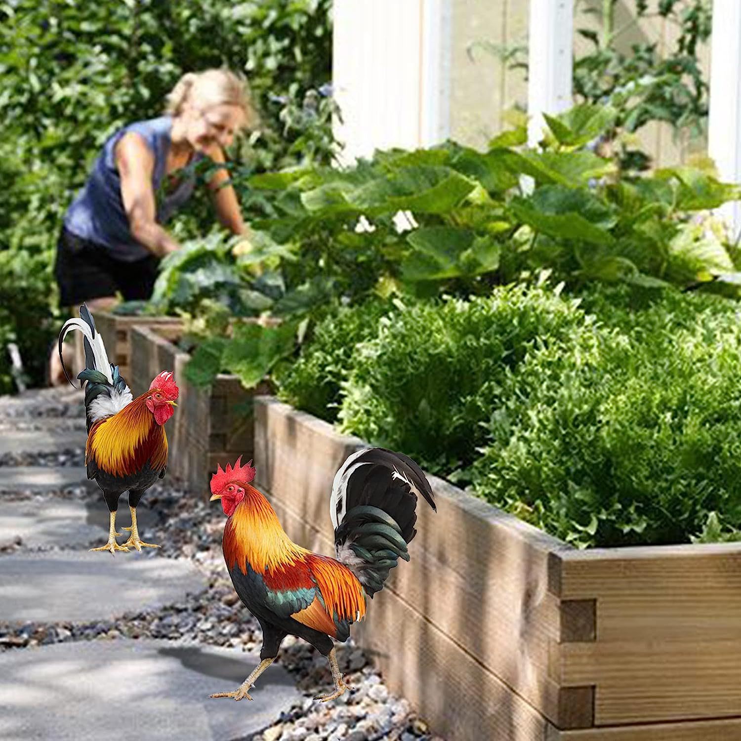 3D Courtyard Rooster Acrylic Mirror Yardart Garden Outdoor Decoration Ornaments Creative Courtyard Ornaments