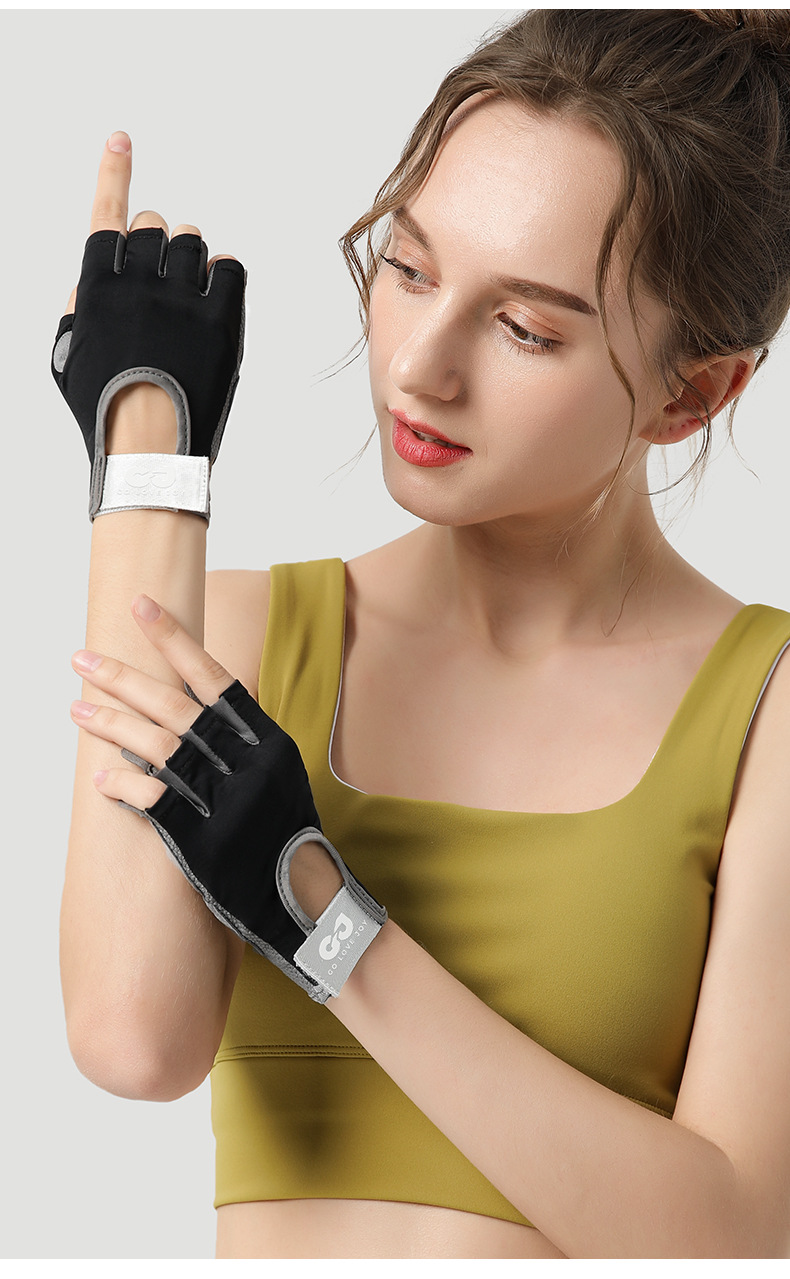 Outdoor cycling gloves, women's yoga training, cycling equipment, anti slip silicone shock absorption, fitness half finger gloves, men's
