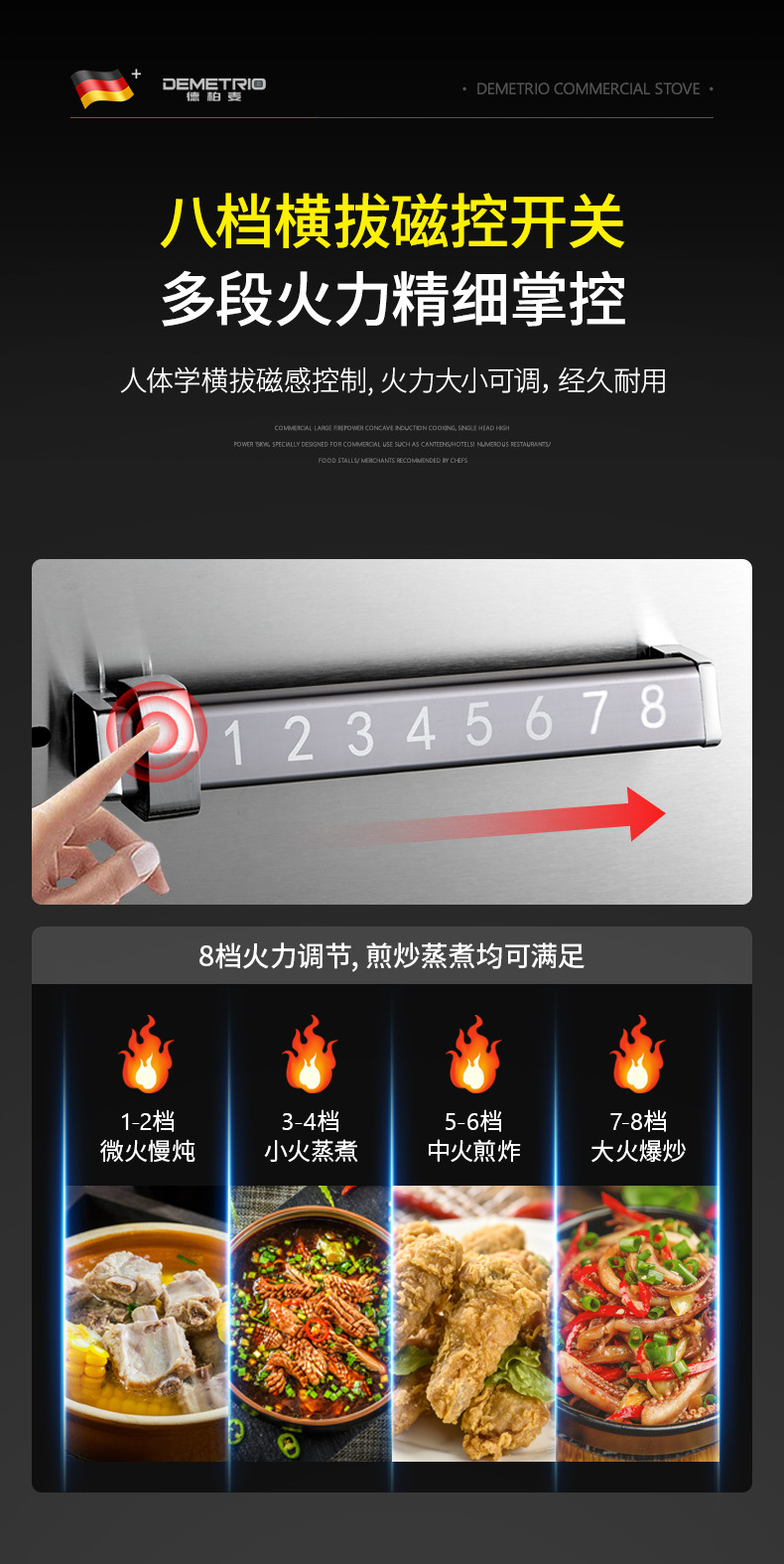 Commercial induction cooker with concave surface, high power 15KW, hotel restaurant cafeteria kitchen, intense fire stir fry stove, small stir fry stove, electric stir fry stove