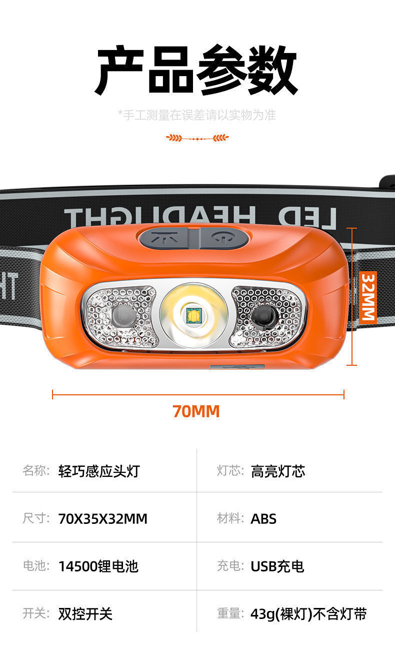 Waterproof head mounted outdoor fishing sensor LED headlight with strong light and dual lithium batteries, built-in battery for night running, 100w ultra bright